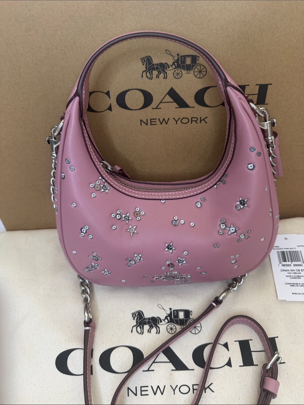 Coach Pink Star-Studded Mini Hobo Bag